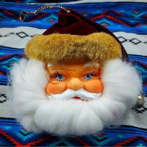 Bearded Santa Claus Doll Head Christmas Ornament Vtg 80s 1990s Traditional Jolly